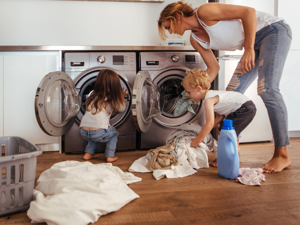 Family doing laundry